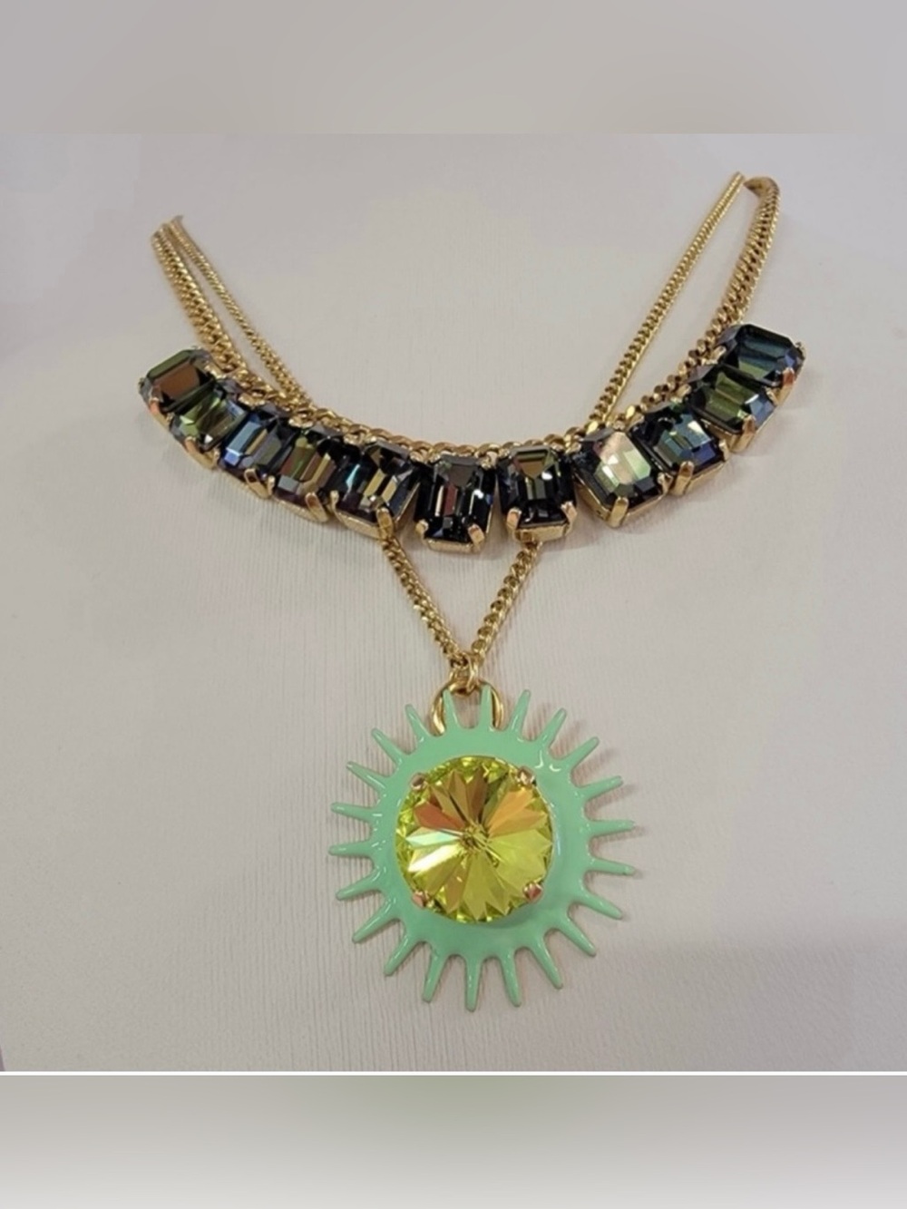 Tova 2 pc necklace Gold Layered with emerald blue combo stones w/ pendant chain